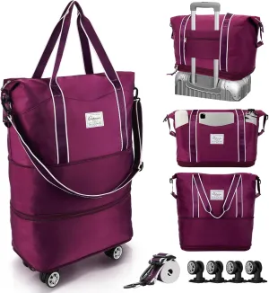 25L-55L Expandable Foldable Duffle Bag, Rolling Duffle Bag with Detachable Wheels and Adjustable Shoulder Strap