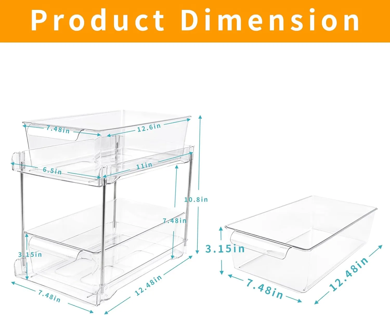2Pack 2-Tier Bathroom Storage Organizer, Clear Under Sink Organizers Kitchen Vanity Counter Storage Container, Medicine Cabinet Drawers Bins, Pull-Out Organization with Track for Pantry