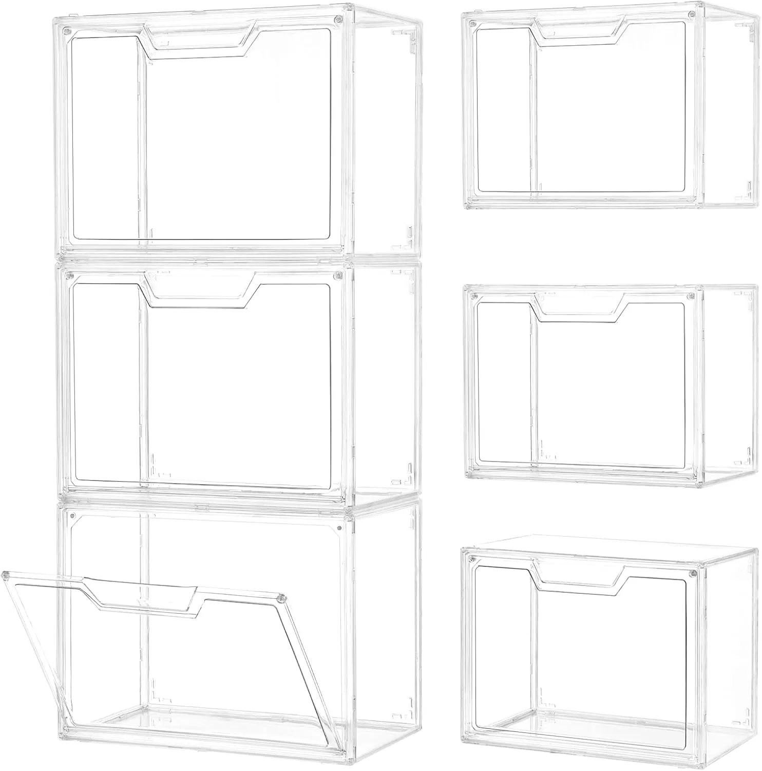 3 Pack Clear Storage Bins with Lids, Storage Containers with Magnetic Door, Stackable Acrylic Display Case for Handbags, Cosmetic, Multifunctional Storage Boxes for Dorm, Living Room, Bedroom Storage