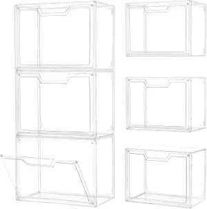 3 Pack Clear Storage Bins with Lids, Storage Containers with Magnetic Door, Stackable Acrylic Display Case for Handbags, Cosmetic, Multifunctional Storage Boxes for Dorm, Living Room, Bedroom Storage