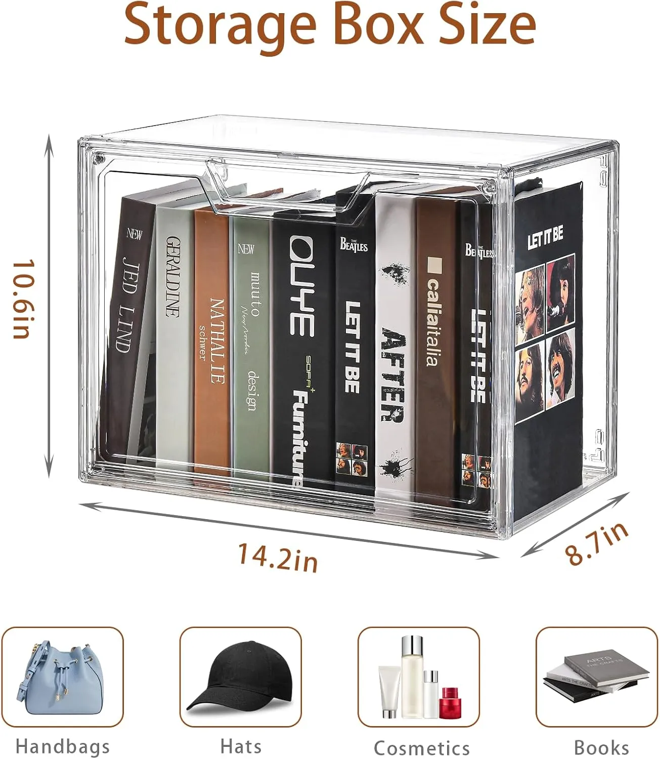 3 Pack Clear Storage Bins with Lids, Storage Containers with Magnetic Door, Stackable Acrylic Display Case for Handbags, Cosmetic, Multifunctional Storage Boxes for Dorm, Living Room, Bedroom Storage