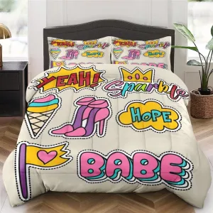 3 Pcs Comforter Set Full Size, Cute Love Retro Soft 3 Pcs Bedding for Kids and Adults, Happy Diamond Rainbow Comforter Set with 2 Pillowcases for Bedroom Bed Decor