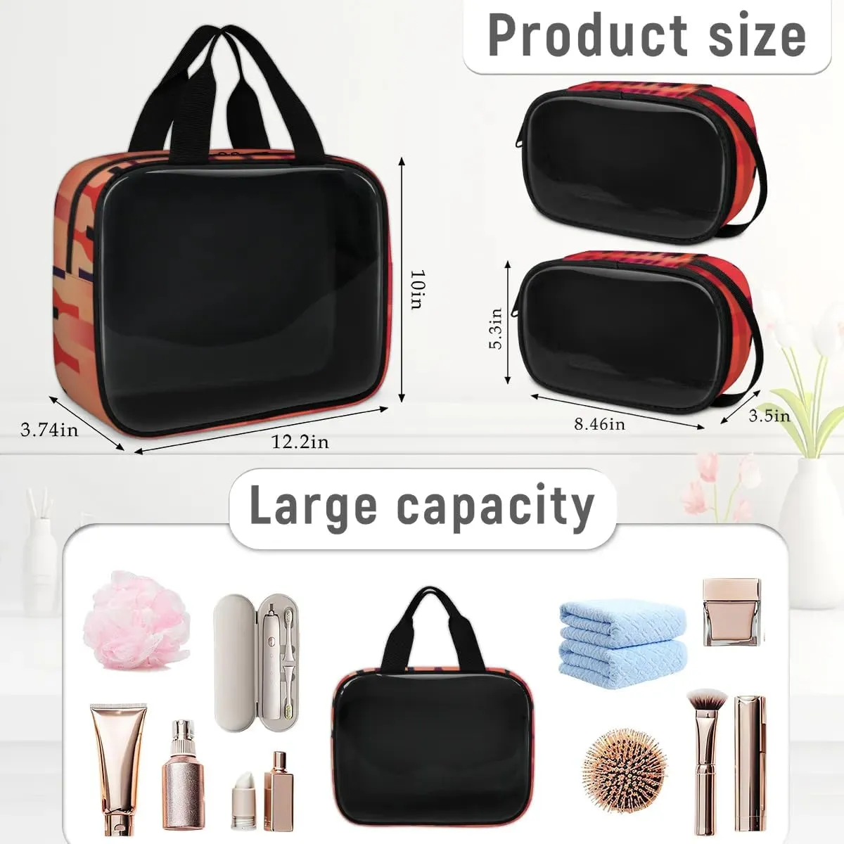 3 PCS Travel Makeup Bag Set Abstract Wine Bottles Translucent Cosmetic Bags Portable Toiletry Bag for Women Makeup & Skincare Storage for Travel & Daily Use