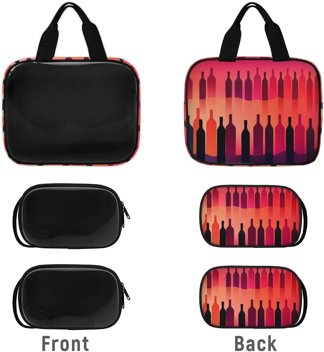 3 PCS Travel Makeup Bag Set Abstract Wine Bottles Translucent Cosmetic Bags Portable Toiletry Bag for Women Makeup & Skincare Storage for Travel & Daily Use