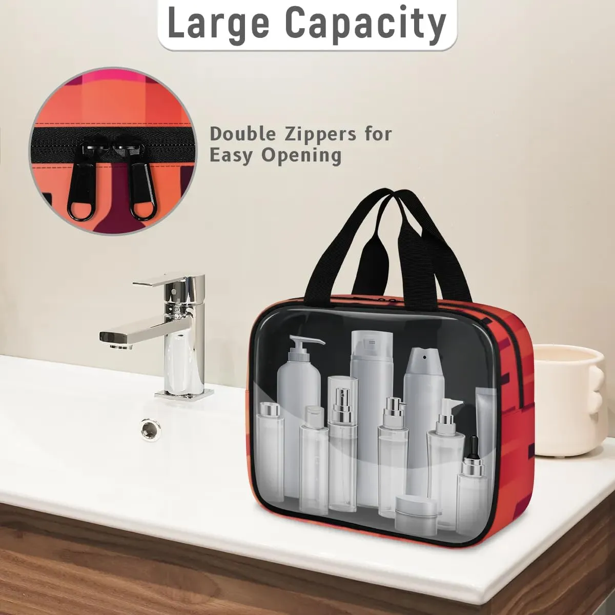 3 PCS Travel Makeup Bag Set Abstract Wine Bottles Translucent Cosmetic Bags Portable Toiletry Bag for Women Makeup & Skincare Storage for Travel & Daily Use