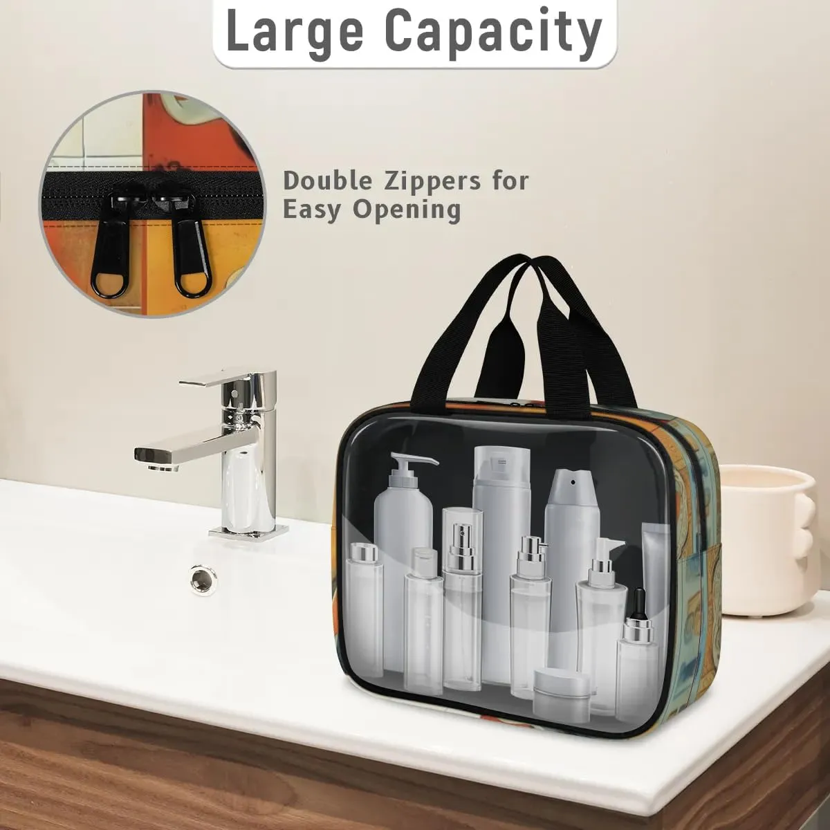 3 PCS Travel Makeup Bag Set Coffee Tableware Translucent Cosmetic Bags Portable Toiletry Bag for Women Makeup & Skincare Storage for Travel & Daily Use