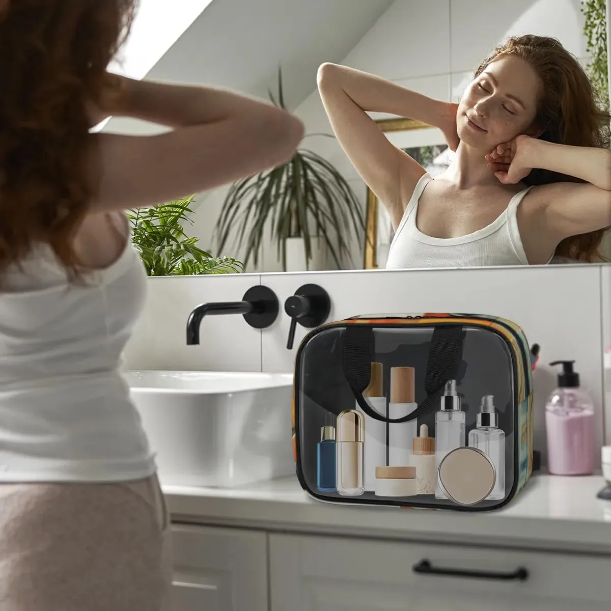 3 PCS Travel Makeup Bag Set Coffee Tableware Translucent Cosmetic Bags Portable Toiletry Bag for Women Makeup & Skincare Storage for Travel & Daily Use