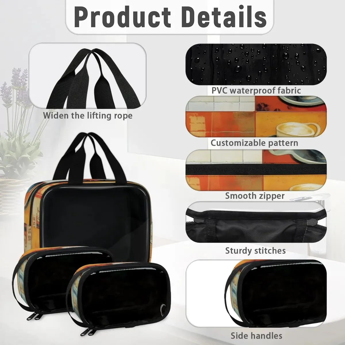3 PCS Travel Makeup Bag Set Coffee Tableware Translucent Cosmetic Bags Portable Toiletry Bag for Women Makeup & Skincare Storage for Travel & Daily Use