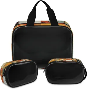 3 PCS Travel Makeup Bag Set Coffee Tableware Translucent Cosmetic Bags Portable Toiletry Bag for Women Makeup & Skincare Storage for Travel & Daily Use