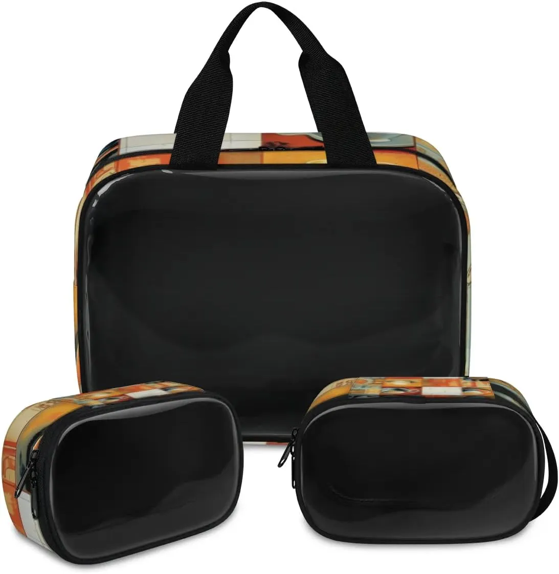 3 PCS Travel Makeup Bag Set Coffee Tableware Translucent Cosmetic Bags Portable Toiletry Bag for Women Makeup & Skincare Storage for Travel & Daily Use