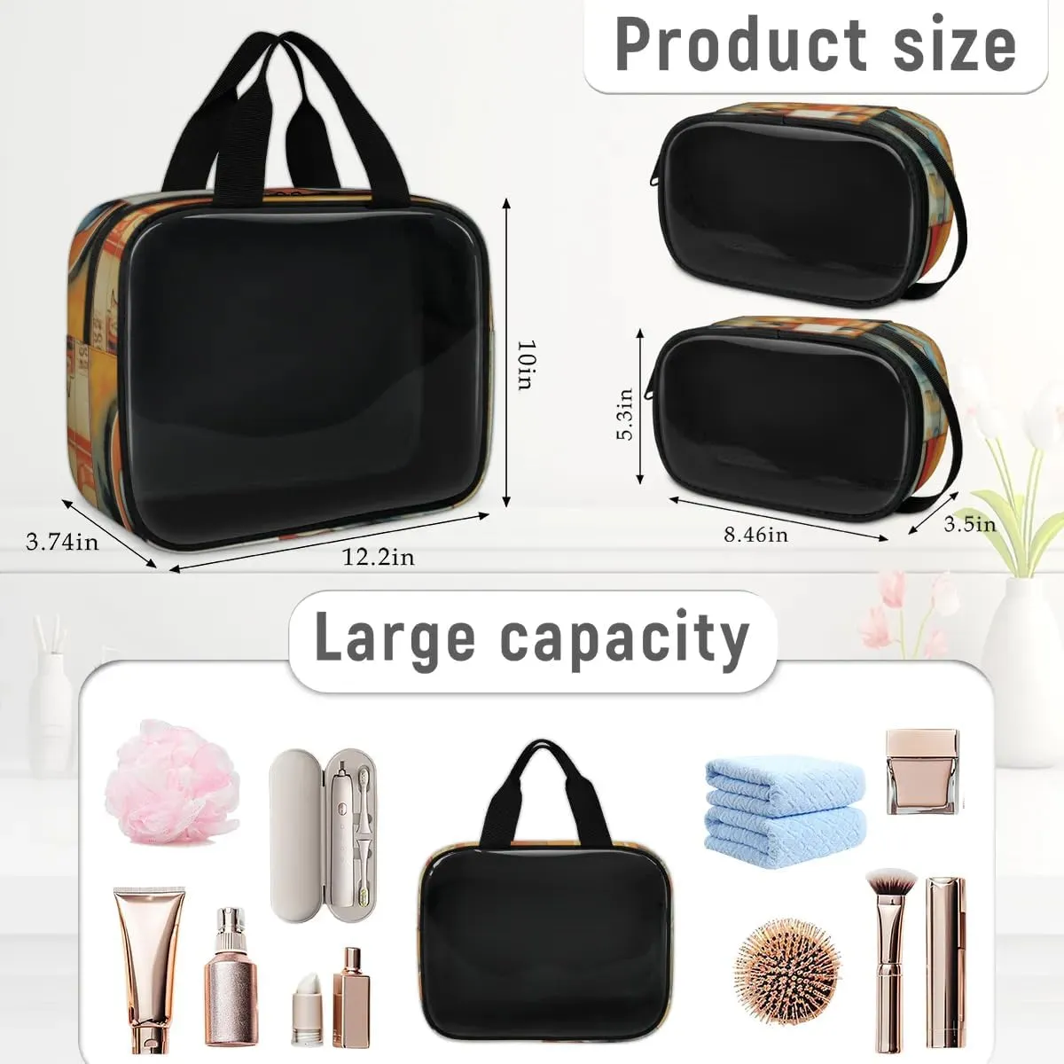 3 PCS Travel Makeup Bag Set Coffee Tableware Translucent Cosmetic Bags Portable Toiletry Bag for Women Makeup & Skincare Storage for Travel & Daily Use