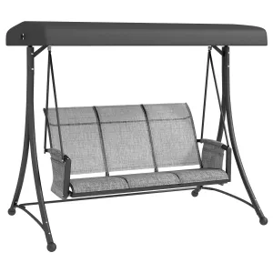 3 Person Porch Swing Outdoor Swing Chair with High Back Design, Side Pouches and Adjustable Canopy, Mixed Grey