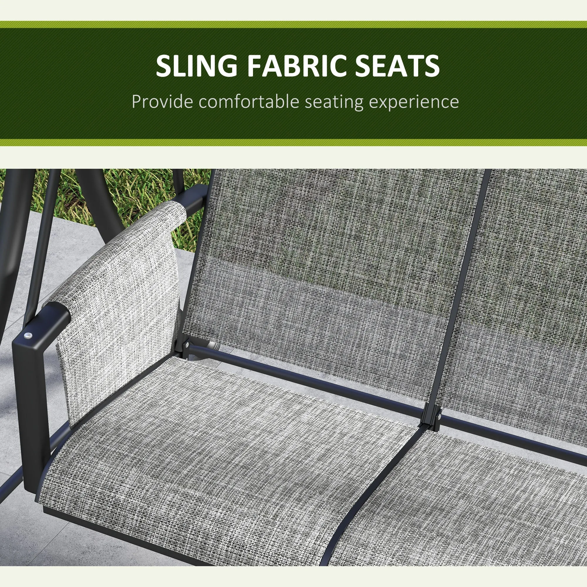 3 Person Porch Swing Outdoor Swing Chair with High Back Design, Side Pouches and Adjustable Canopy, Mixed Grey