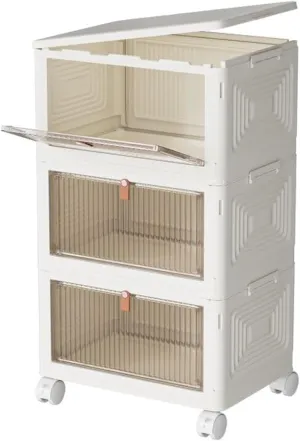 3 Tier Plastic Storage Bins with Lids 23QT, Stackable Storage Containers with Wheels, Folding Storage Boxes, Collapsible Storage Bins, Closet Organizers and Storage for Living Room,Office,Dorm