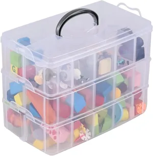 3-Tier Stackable Storage Box with 30 Compartments, Large Clear Plastic Craft Organizers and Storage Containers