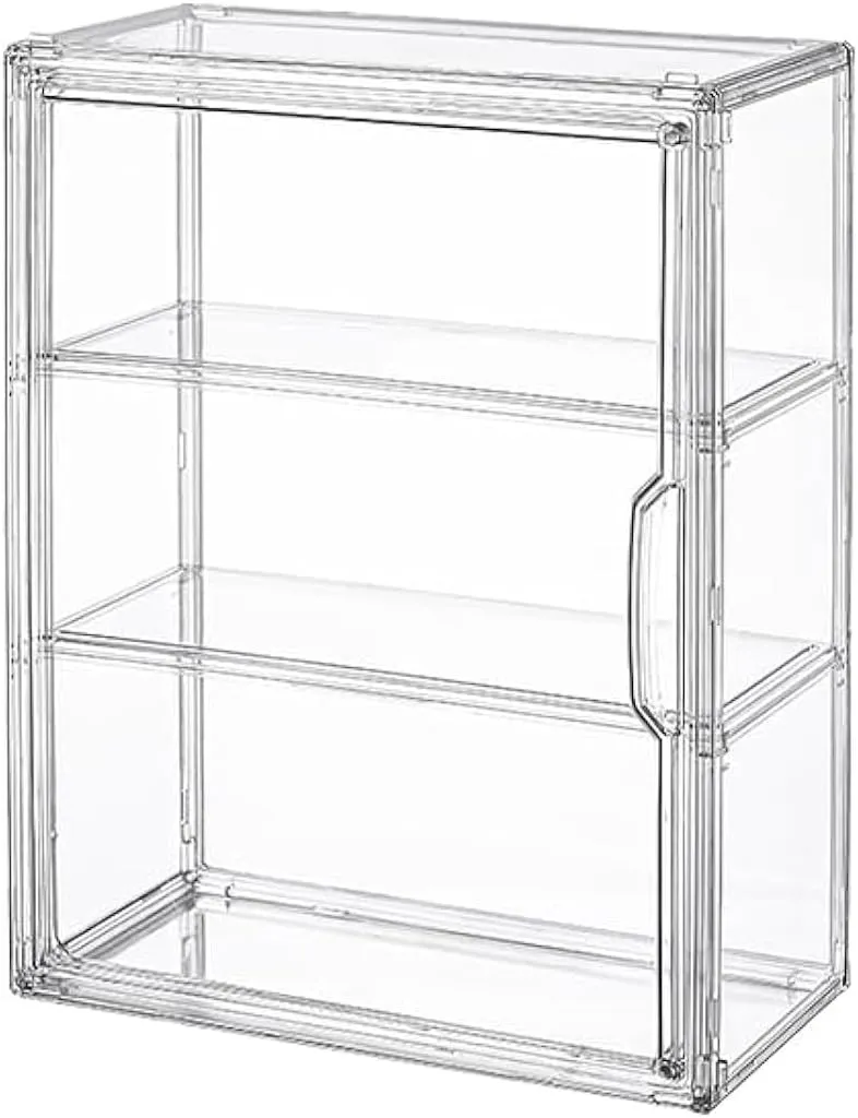 3 Tiers Clear Display Case for Figures, Acrylic Storage Organizers Box with Magnetic Door, Wall-Mounted Dustproof Showcase for Collectibles Action Figure