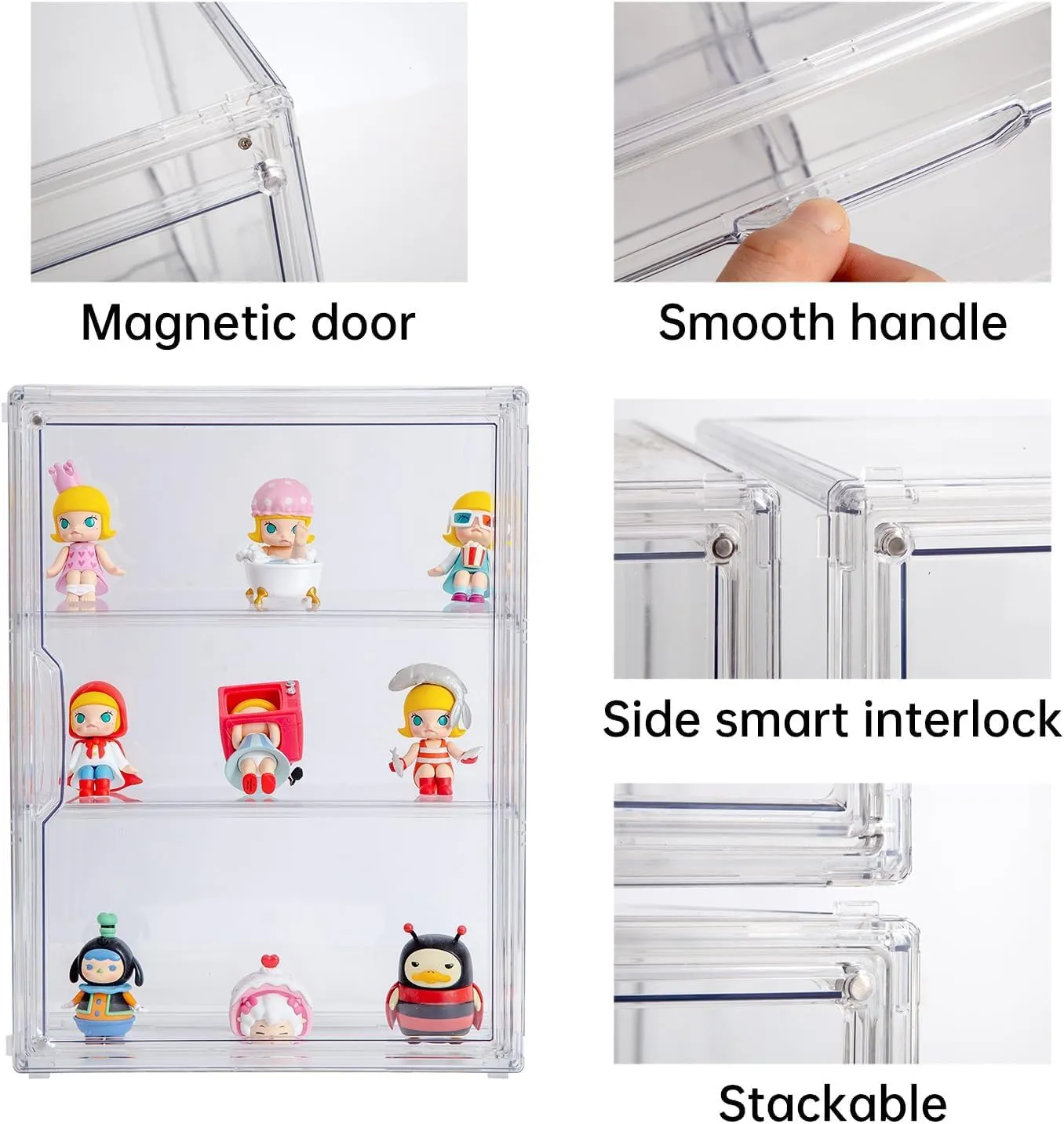 3 Tiers Clear Display Case for Figures, Acrylic Storage Organizers Box with Magnetic Door, Wall-Mounted Dustproof Showcase for Collectibles Action Figure
