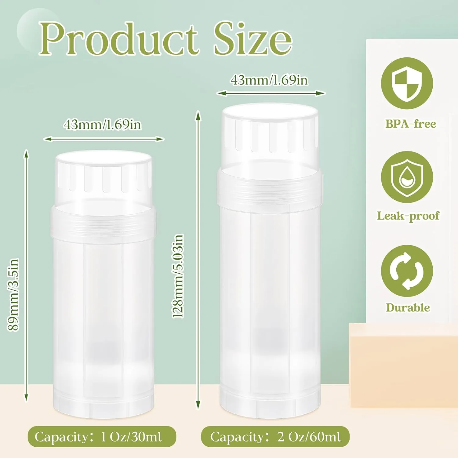 30 Pcs 60ml/2oz Empty Deodorant Containers Twist Up Filling Bottle Refillable Plastic Deodorant Holder Tube for Homemade Lipstick Sunscreen Balm Lotion Bar (Translucent)
