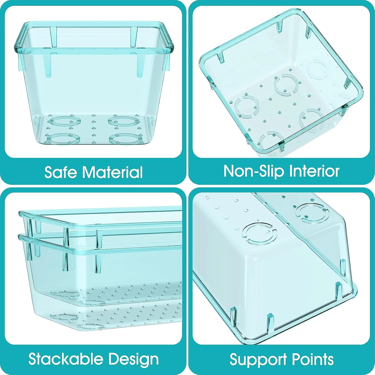 33 PCS Clear Plastic Drawer Organizers Set, 4 Size Desk Drawer Organizer Trays for Makeup, Jewelry, Kitchen Utensils, Gadgets and Office Accessories, Sea Blue