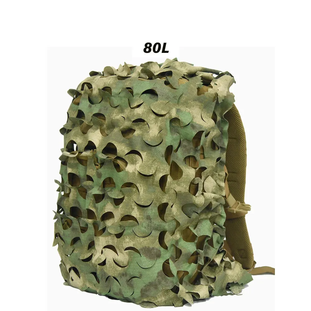 3D Camo Net Backpack Cover – Laser Cut Camouflage for Hunting & Paintball (60L/80L)