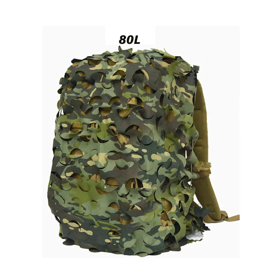 3D Camo Net Backpack Cover – Laser Cut Camouflage for Hunting & Paintball (60L/80L)