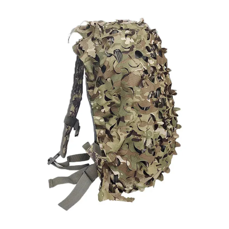 3D Camo Net Backpack Cover – Laser Cut Camouflage for Hunting & Paintball (60L/80L)