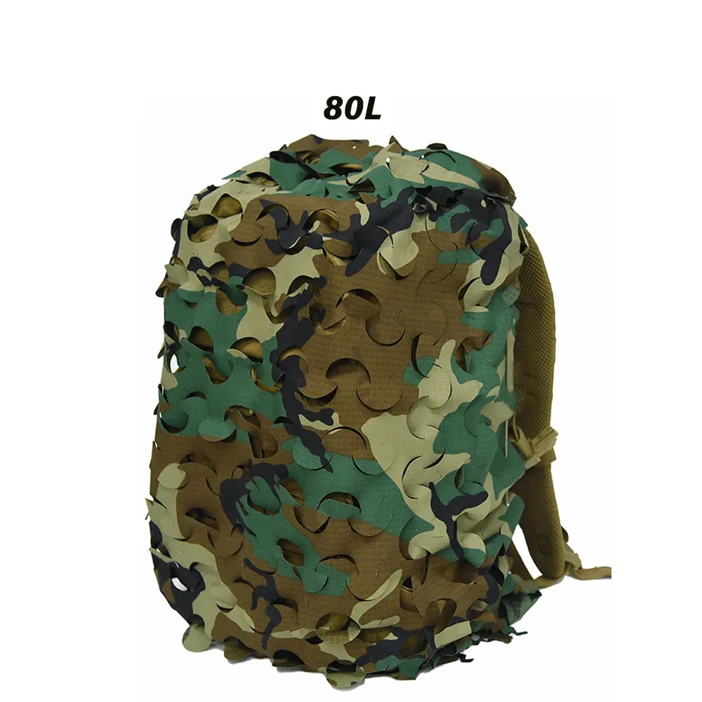 3D Camo Net Backpack Cover – Laser Cut Camouflage for Hunting & Paintball (60L/80L)