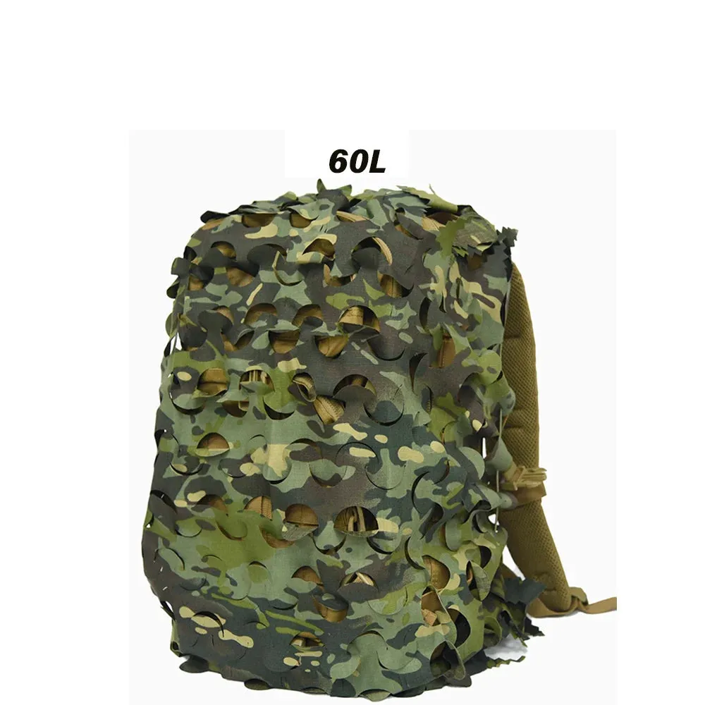 3D Camo Net Backpack Cover – Laser Cut Camouflage for Hunting & Paintball (60L/80L)