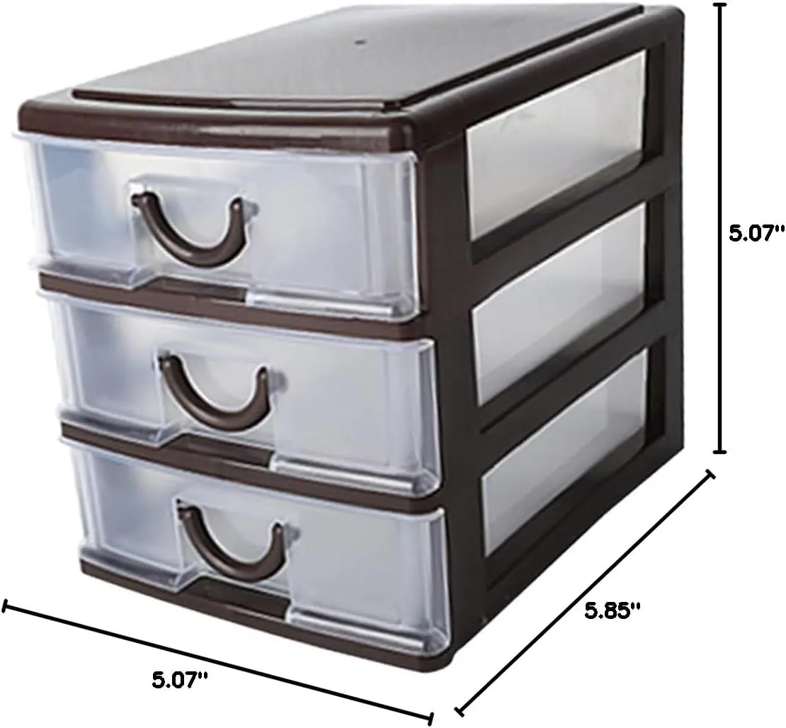 3layer Brown Plastic Drawer Storage Box Multifunctional Translucent Organizer for Desktop Sundries Cosmetics and Office Supplies Design with Handle for Easy Mobility