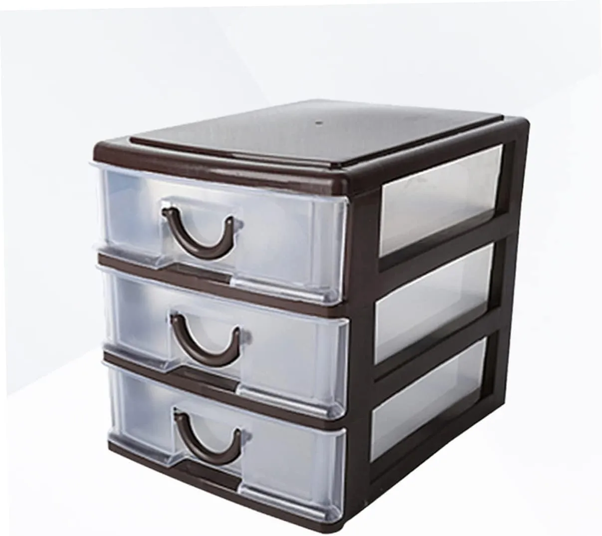 3layer Brown Plastic Drawer Storage Box Multifunctional Translucent Organizer for Desktop Sundries Cosmetics and Office Supplies Design with Handle for Easy Mobility