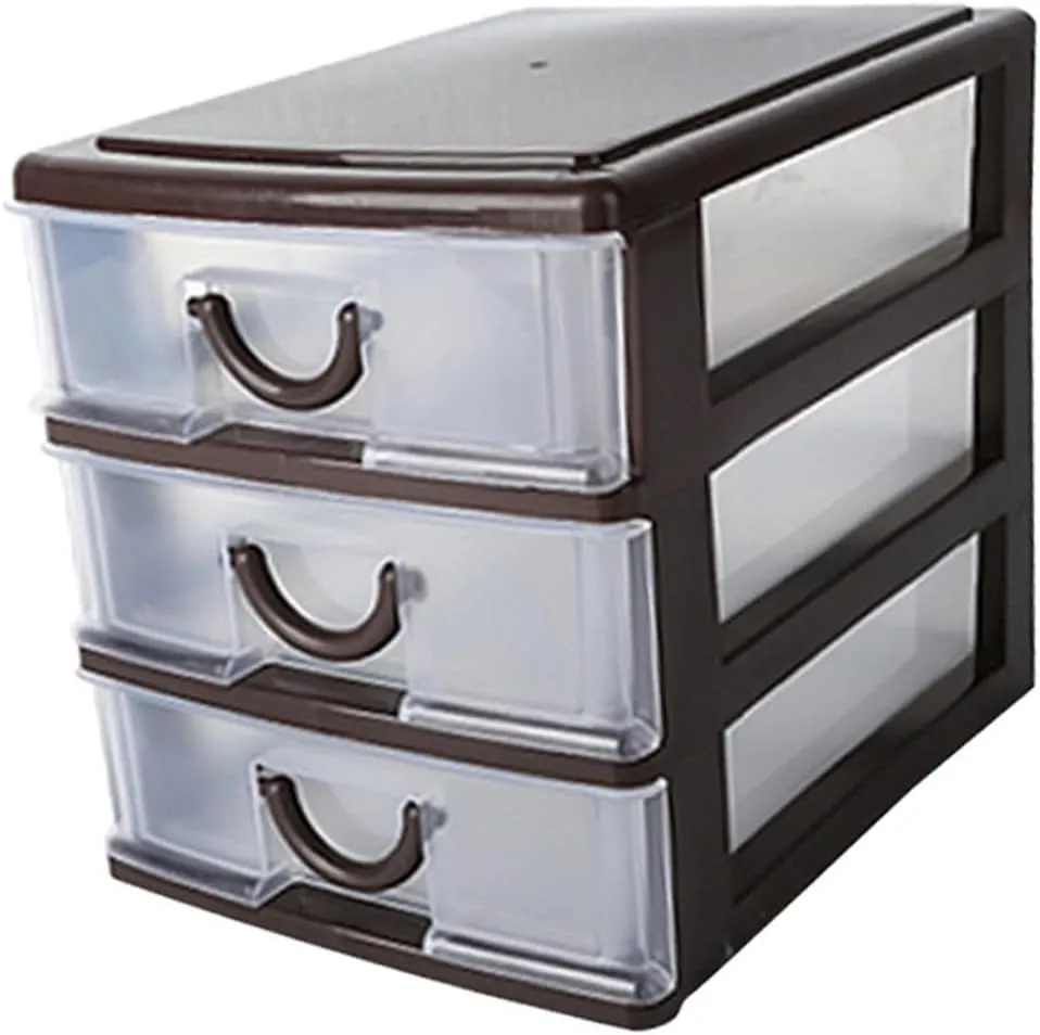 3layer Brown Plastic Drawer Storage Box Multifunctional Translucent Organizer for Desktop Sundries Cosmetics and Office Supplies Design with Handle for Easy Mobility