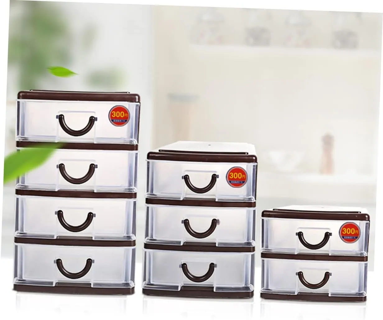 3layer Brown Plastic Drawer Storage Box Multifunctional Translucent Organizer for Desktop Sundries Cosmetics and Office Supplies Design with Handle for Easy Mobility