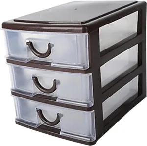 3layer Brown Plastic Drawer Storage Box Multifunctional Translucent Organizer for Desktop Sundries Cosmetics and Office Supplies Design with Handle for Easy Mobility