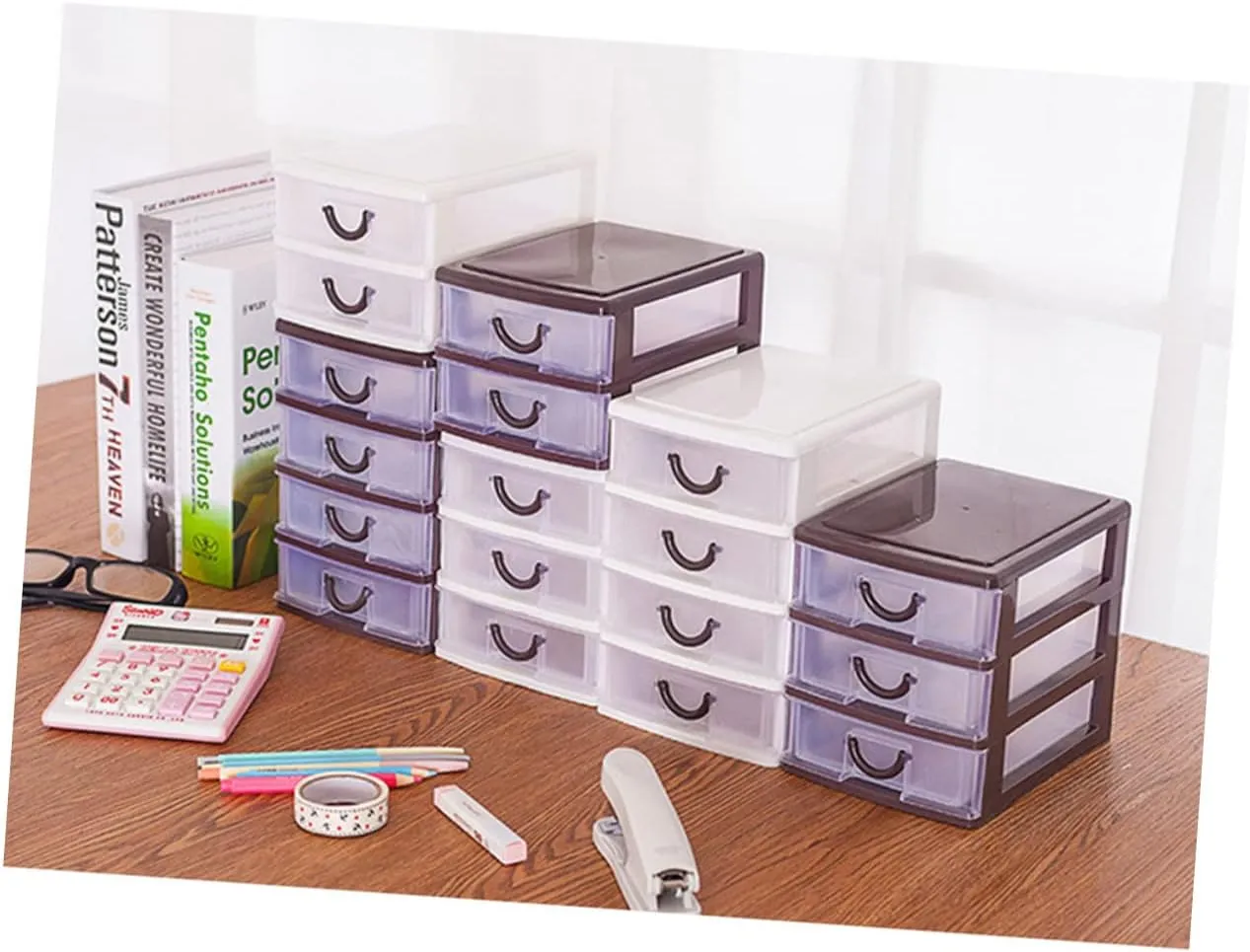 3layer Brown Plastic Drawer Storage Box Multifunctional Translucent Organizer for Desktop Sundries Cosmetics and Office Supplies Design with Handle for Easy Mobility