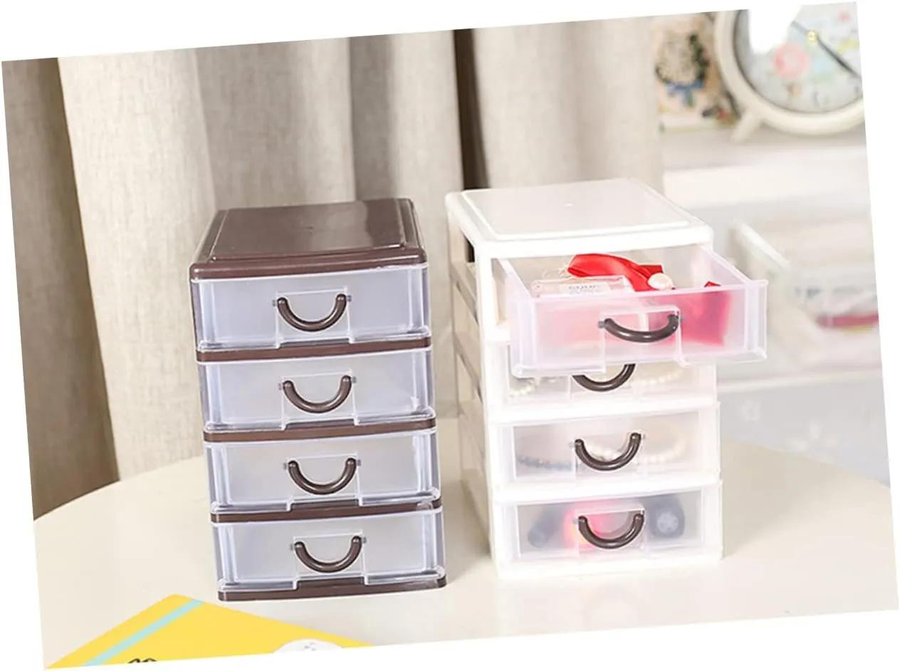 3layer Brown Plastic Drawer Storage Box Multifunctional Translucent Organizer for Desktop Sundries Cosmetics and Office Supplies Design with Handle for Easy Mobility