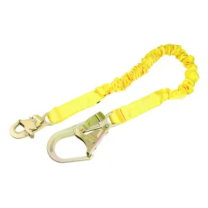 3M DBI-SALA Shockwave 2, 1244321 6' Shock Absorbing Lanyard, Tubular Web, Steel Rebar Hook On Leg End, Snap Hook On Other, Yellow , Gold