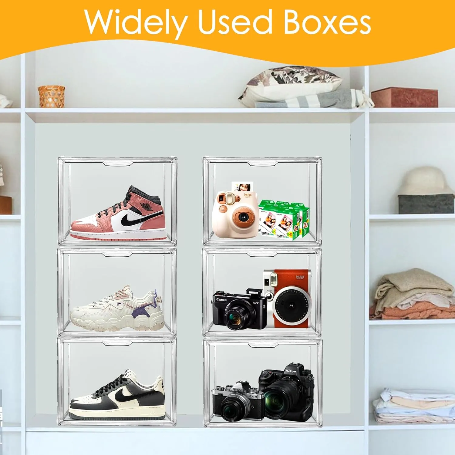 3Pack Purse Organizer for Closet Clear Acrylic Display Case Handbag Storage Organizer Box with Magnetic Door Stackable Storage Bins with Dustproof Lid for Book Toys Shoes Cosmetic Collectibles