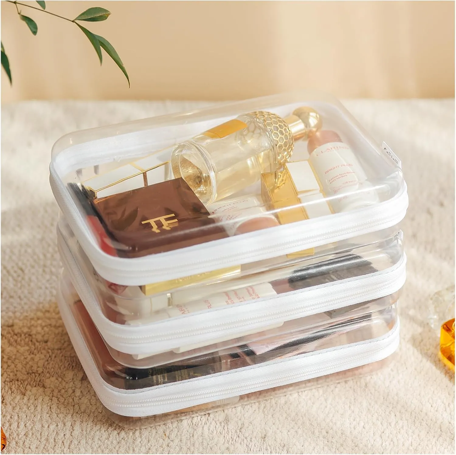 3PCS Clear Hard Shell Zipper Case,Portable Cosmetic Bag with Zipper,Kid's Toy Storage Organizer Bins,Hard Plastic Case,Clear Bags for Organizing