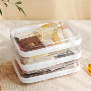 3PCS Clear Hard Shell Zipper Case,Portable Cosmetic Bag with Zipper,Kid's Toy Storage Organizer Bins,Hard Plastic Case,Clear Bags for Organizing