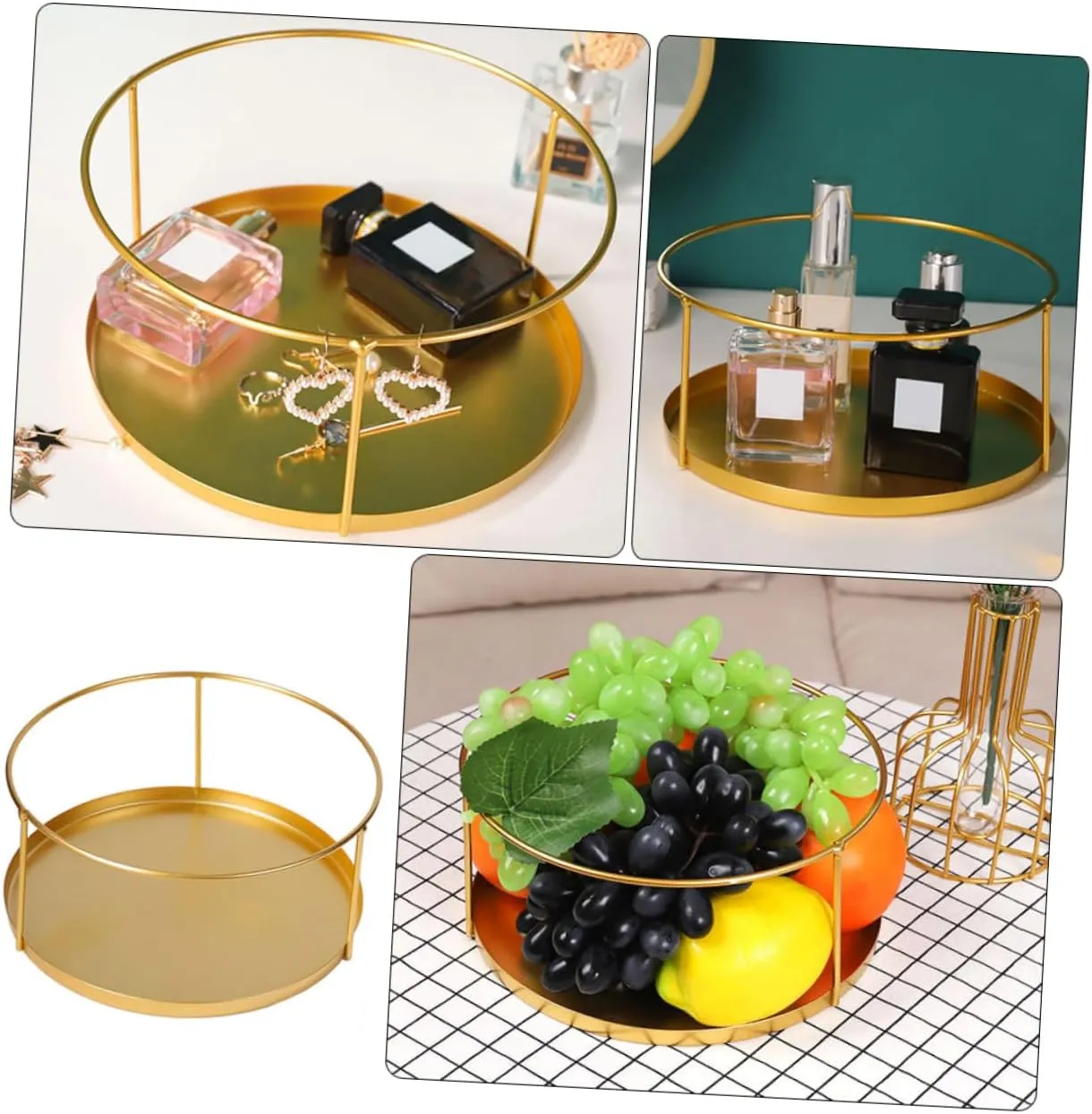 3pcs Small Jewelry Tray Round Metal Storage Stackable Trays Jewelry Display Stand Stylish Desktop Sundries Plate
