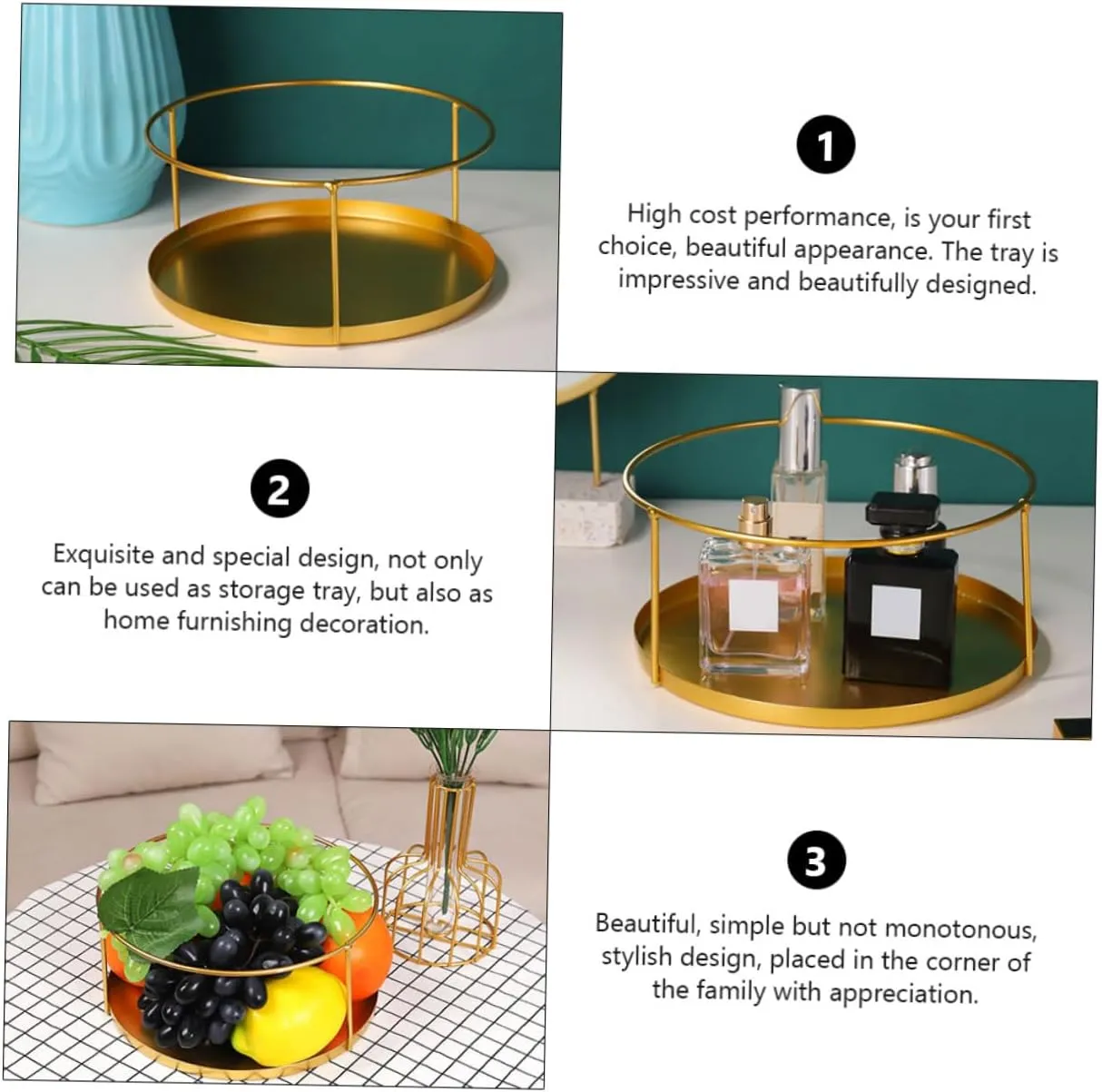3pcs Small Jewelry Tray Round Metal Storage Stackable Trays Jewelry Display Stand Stylish Desktop Sundries Plate