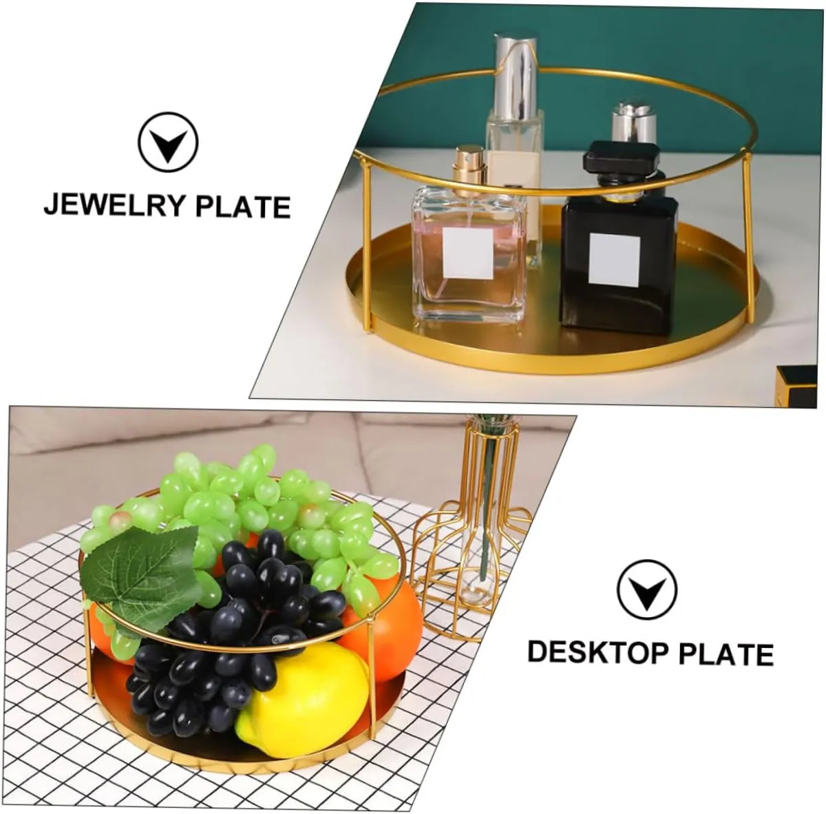 3pcs Small Jewelry Tray Round Metal Storage Stackable Trays Jewelry Display Stand Stylish Desktop Sundries Plate
