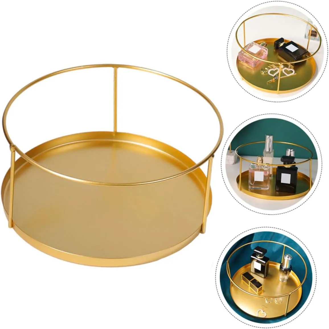 3pcs Small Jewelry Tray Round Metal Storage Stackable Trays Jewelry Display Stand Stylish Desktop Sundries Plate