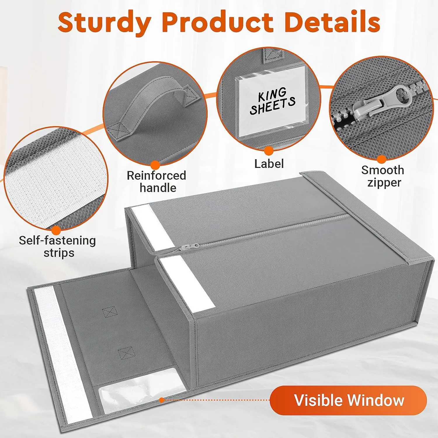 4 Pack Bed Sheet Closet Organizers and Storage,Sturdy Foldable Storage Containers with Window and Label,Storage and Organization for Bedding Sheets,Duvet Covers,Blankets (Grey)