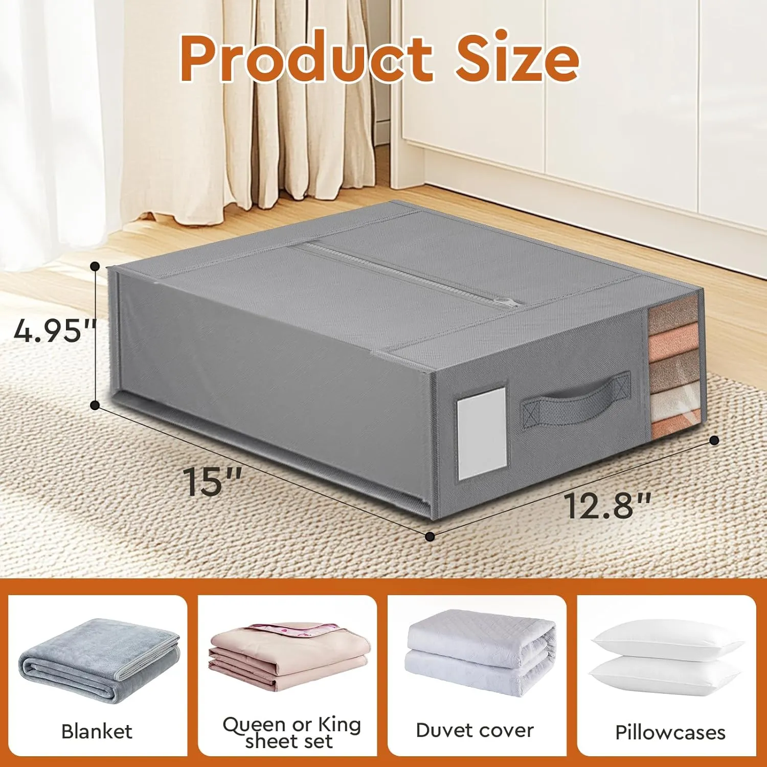 4 Pack Bed Sheet Closet Organizers and Storage,Sturdy Foldable Storage Containers with Window and Label,Storage and Organization for Bedding Sheets,Duvet Covers,Blankets (Grey)
