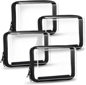 4 Pack Clear Hard Shell Zipper Case Black Hard Plastic Zipper Pouches, Toy Storage Bins, Portable Travel Organizer Cosmetic Bag, 8.7 x 6.1 x 2.4 Inch
