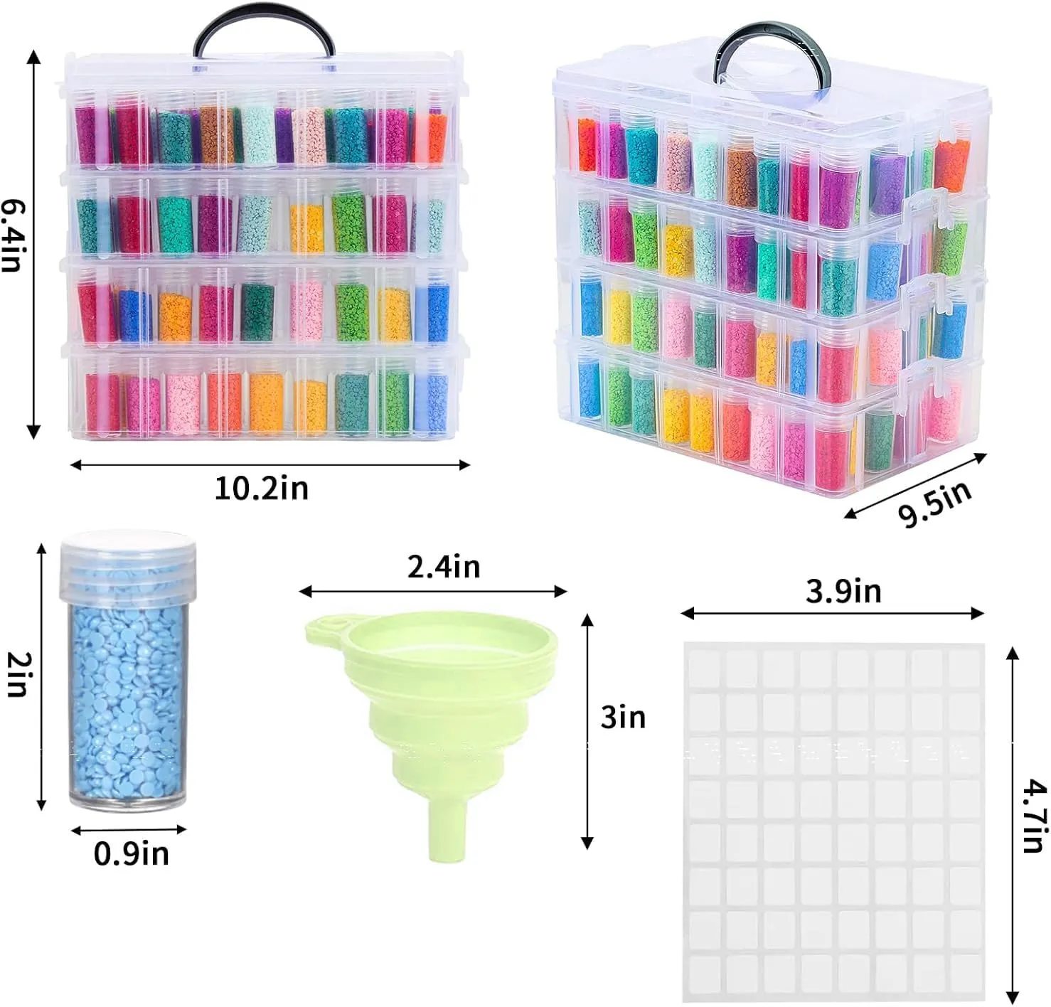 4-Tier Diamond Painting Storage Container, 200Slots Portable Bead Organizer Box, Stackable Crafts Organizers for DIY Diamond Art Craft Jewelry Bead Storage