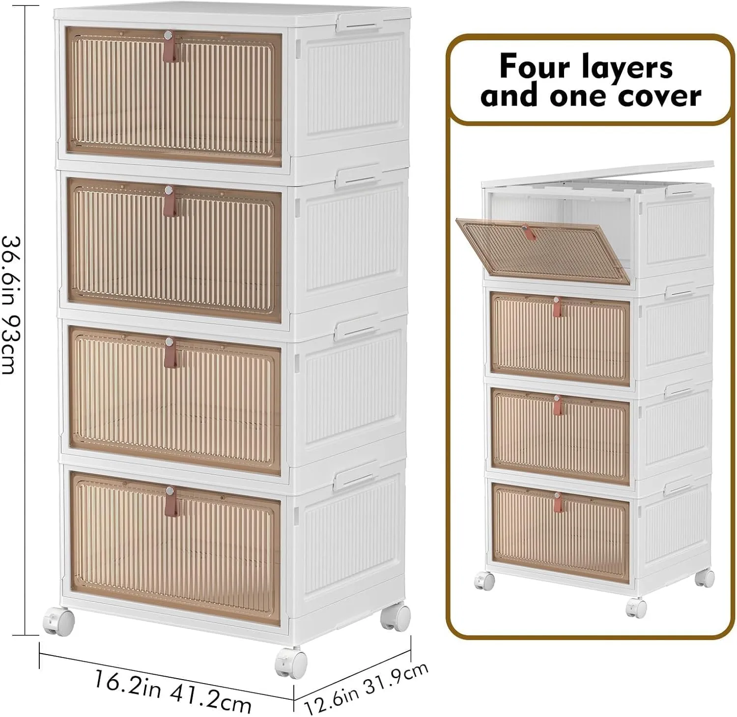 4 Tier Storage Bins with Lid 28QT - Stackable Storage Bins with Wheels, Folding Storage Boxes, Collapsible Storage Bins, Closet Organizers and Storage for Living Room