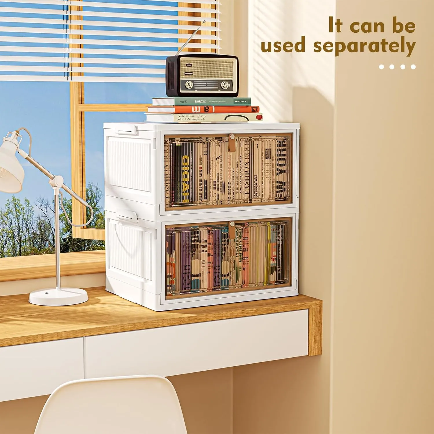 4 Tier Storage Bins with Lid 28QT - Stackable Storage Bins with Wheels, Folding Storage Boxes, Collapsible Storage Bins, Closet Organizers and Storage for Living Room