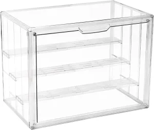 4 Tiers Clear Ddisplay Cases for Collectibles, Acrylic Storage Organizers Box with Magnetic Door, Desktop Clear Showcase with 3 Adjustable Divider Storage Box for Action Figure